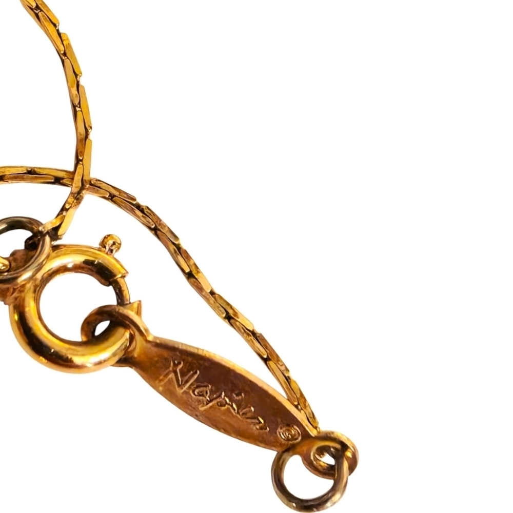 Napier Stamped Gold Necklace with Teardrop Pearl Pendant - Picture 6 of 8